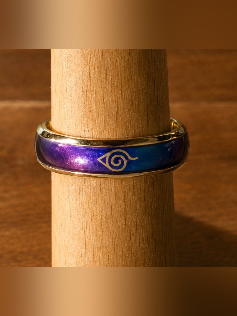 Naruto Blue Green Enamel Spiral Accent Mens Mood Ring Changes Color With Mood !